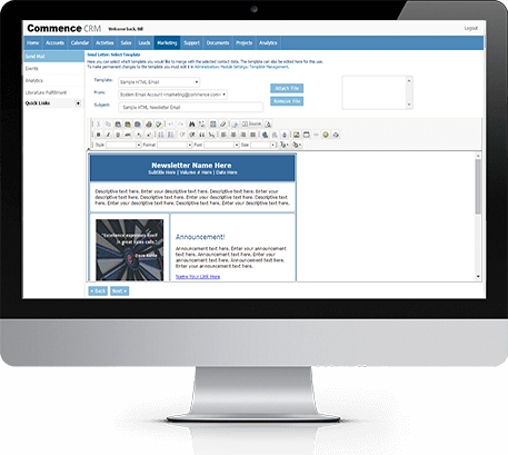 Commence mass email marketing